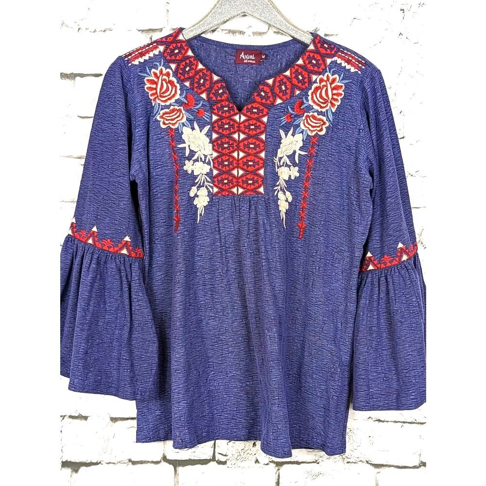 AVANI del AMOUR "Bye Miss American Pie" Embroidered Boho Cottage Top Medium